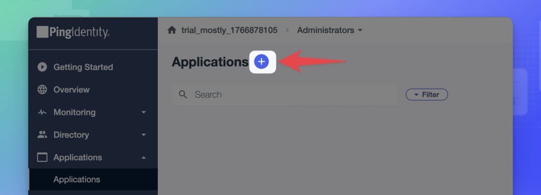 Create a PingOne application - Click Plus button