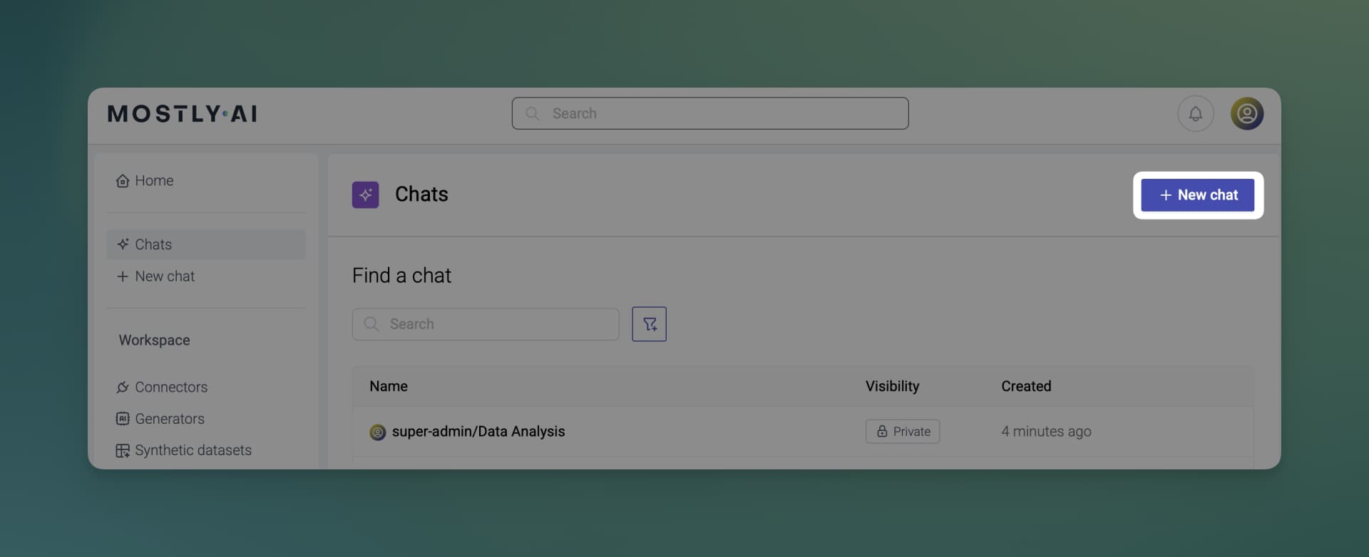MOSTLY AI Assistant - Start a new chat - New chat button