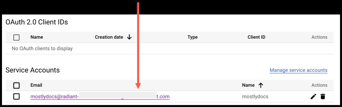Google Cloud BigQuery - Click Service account
