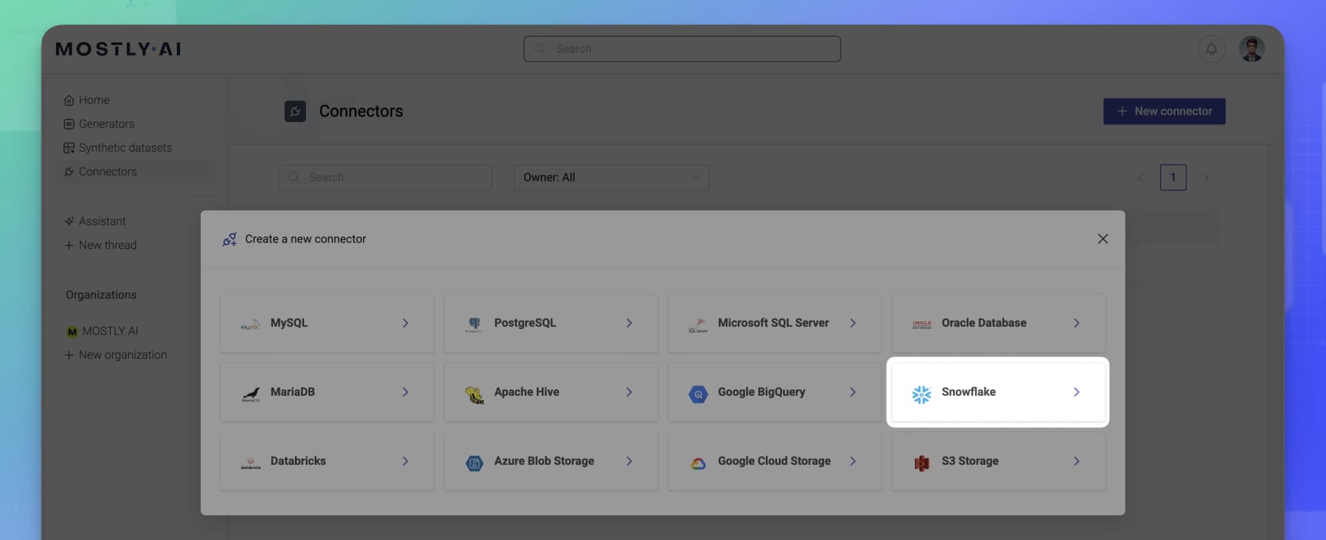 Select Snowflake and click Proceed