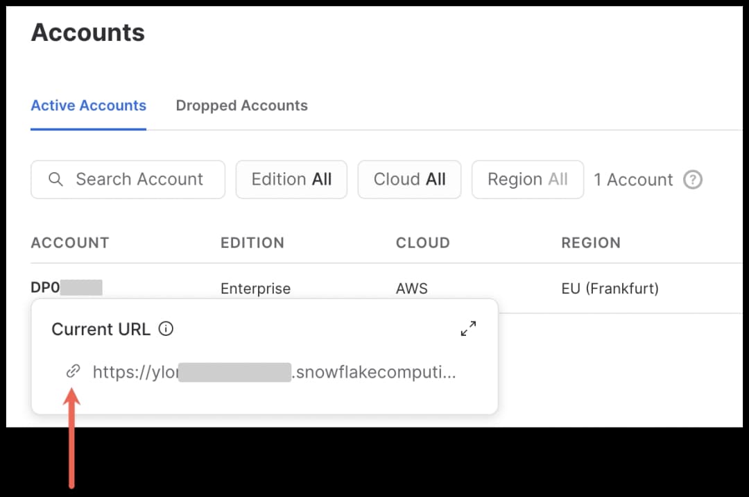 Copy Snowflake account URL