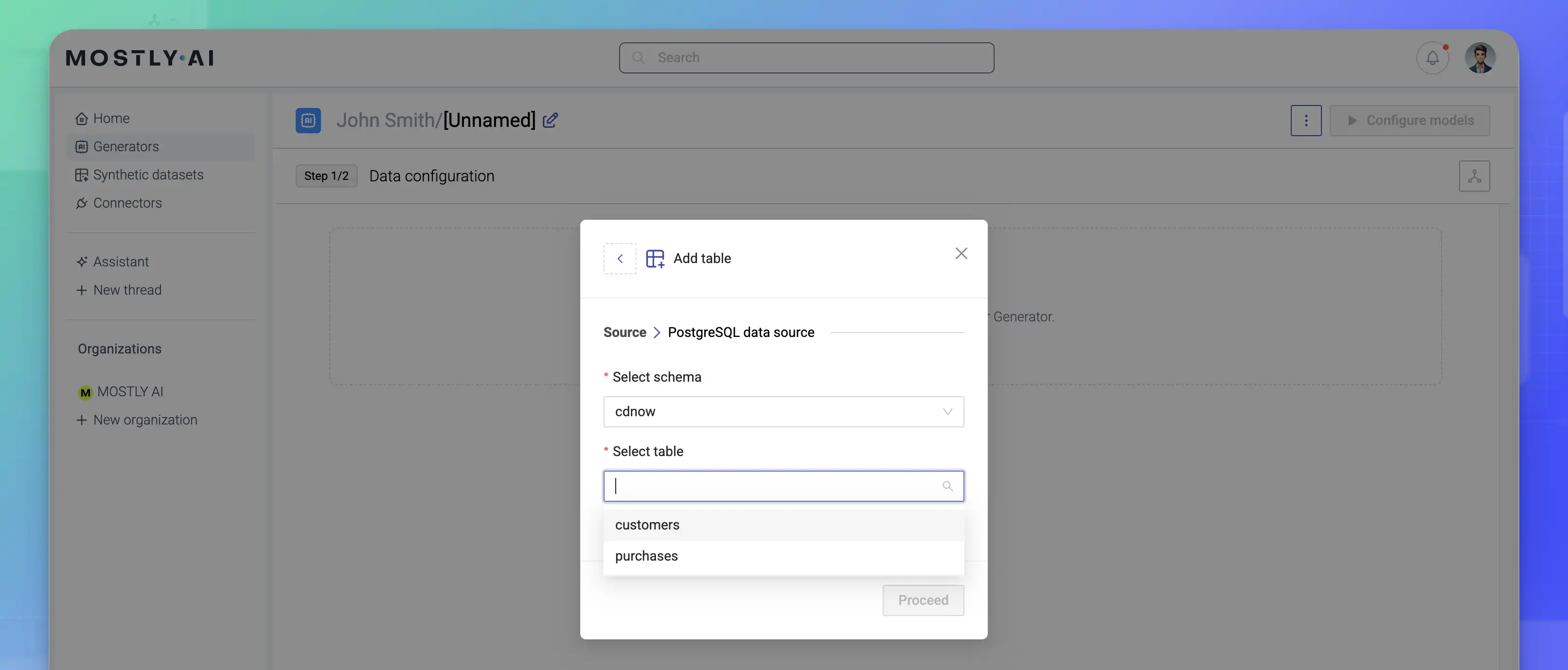 Connector as a data source - 06 - Database connector - select schema and table