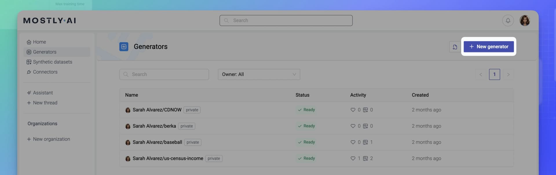 Connector as a data source - 01 - Click New generator